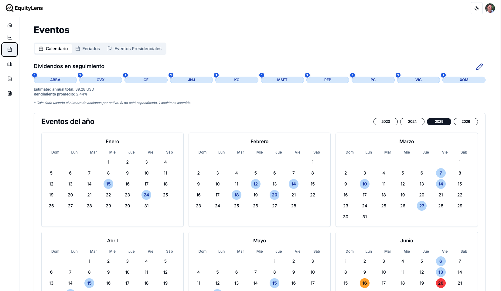 Calendario de Feriados y Dividendos
